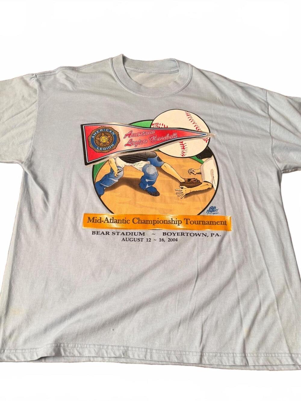 Vintage 2004 XL American Legion Baseball Championship Tournament T-Shirt Blue